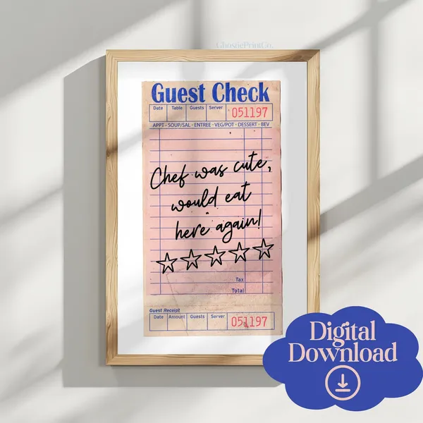 Guest Check Cute Chef Poster, Modern Kitchen Decor