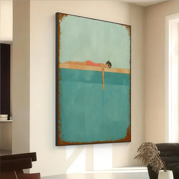 Minimalist Poolside Woman, Retro Summer Art Print