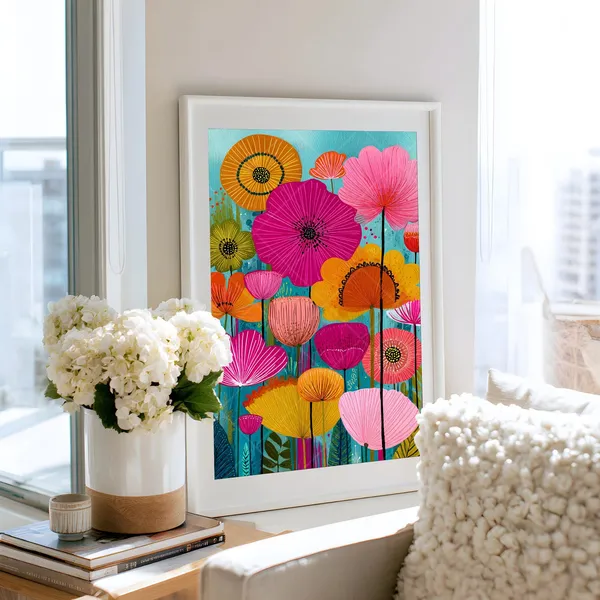 Bright Flowers Art Print Set of 2, Modern Floral Decor