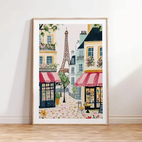 Paris Street Scene Print, Eiffel Tower Cityscape