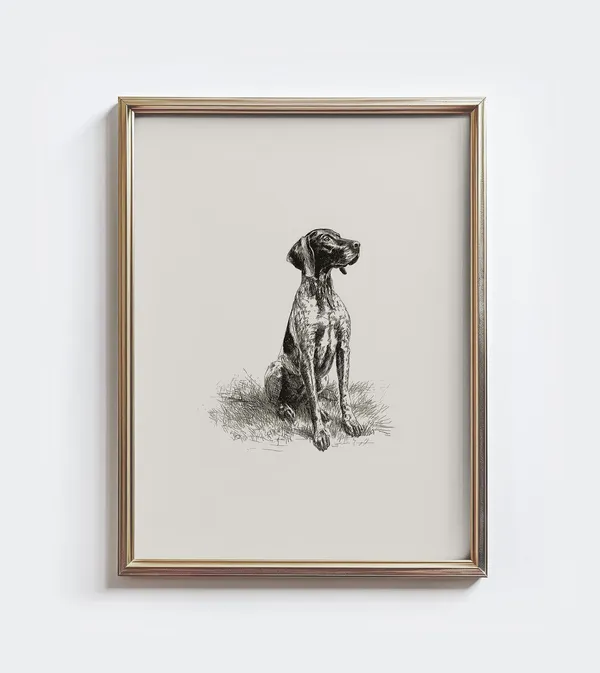 German Shorthaired Pointer Sketch Print, Vintage Farmhouse