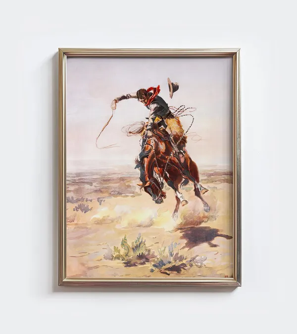 Vintage Cowboy Rodeo Art Print, Rustic Western Bronco