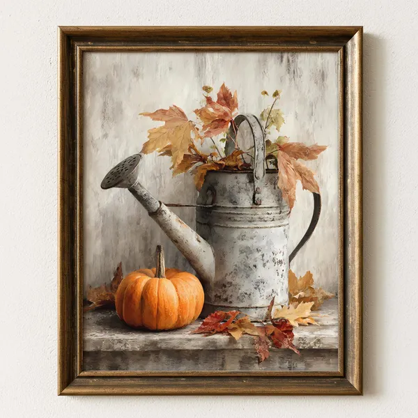 Rustic Fall Pumpkin Art Print, Vintage Farmhouse Style