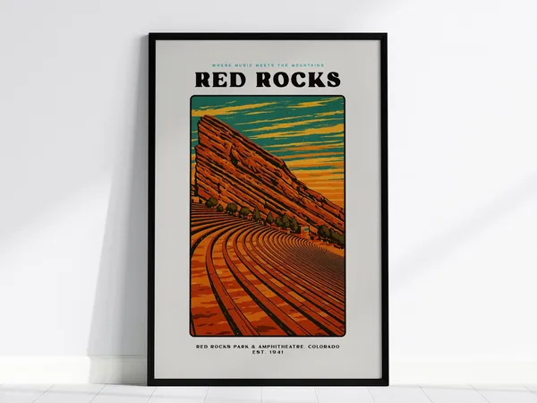Red Rocks Amphitheatre Vintage WPA Style Travel Poster