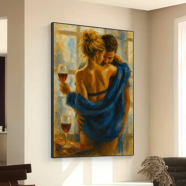 Intimate Embrace Couple Art Print, Modern Impressionist
