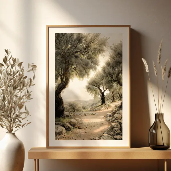 Mediterranean Pathway Landscape, Boho Art Print