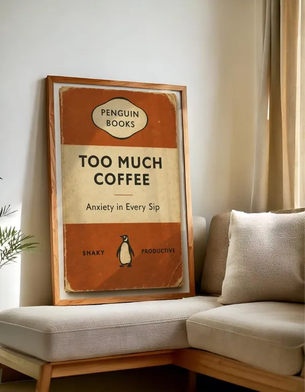 Funny Coffee Penguin Retro Poster Print