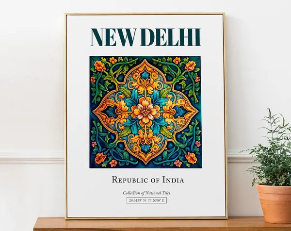 New Delhi India Traditional Tile Travel Poster