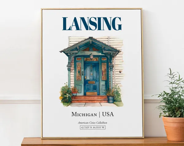 Lansing Michigan USA Minimalist Watercolor Art Print