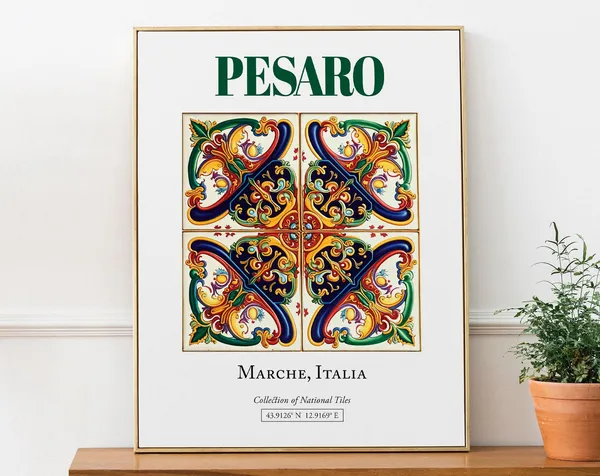 Pesaro Marche Italy Folk Maiolica Tile Travel Poster