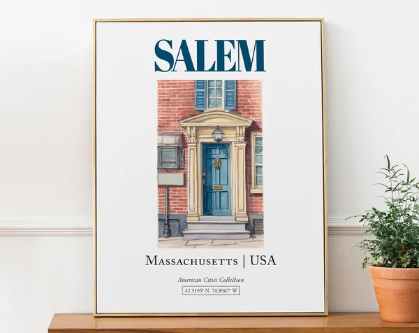 Salem Massachusetts USA Minimalist Watercolor Travel Poster