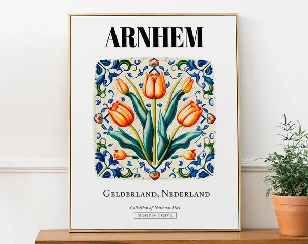 Arnhem Netherlands Tile Pattern With Orange Tulips Art Print
