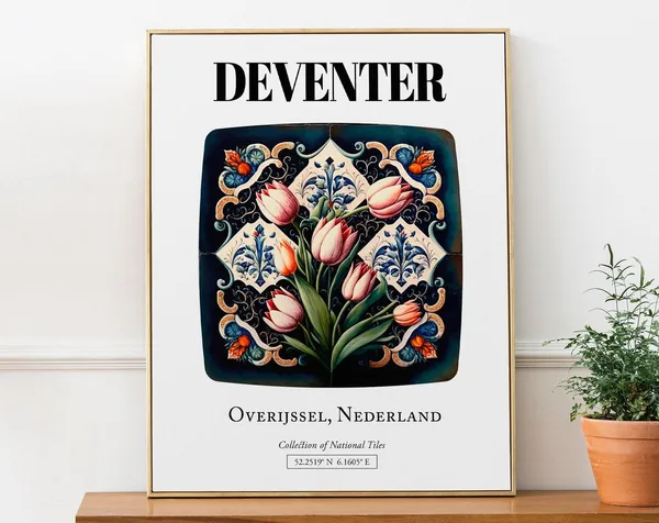 Deventer Netherlands Traditional Tile, Travel Poster