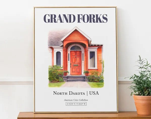 Grand Forks North Dakota Minimalist Watercolor Art Print