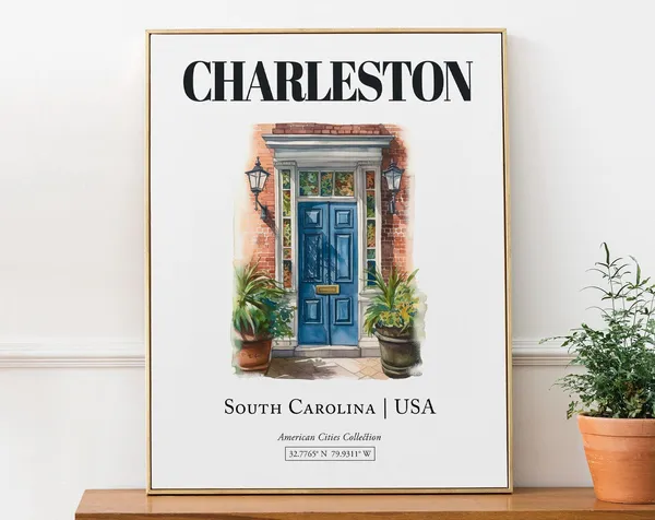 Charleston South Carolina Minimalist Watercolor Door Poster