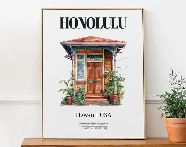 Honolulu Hawaii USA Minimalist Watercolor Travel Poster