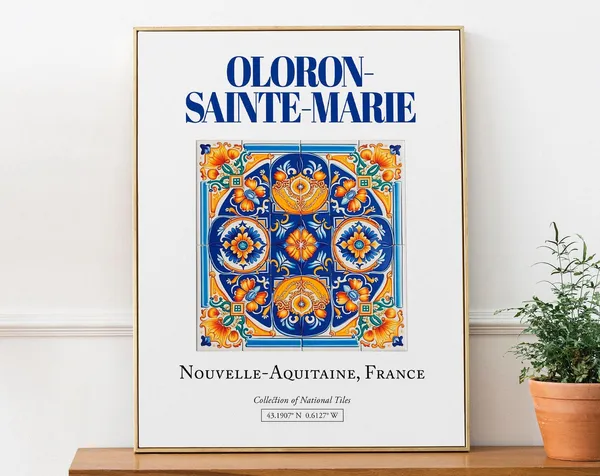 Oloronsainte-Marie France Folk Tile Art Print