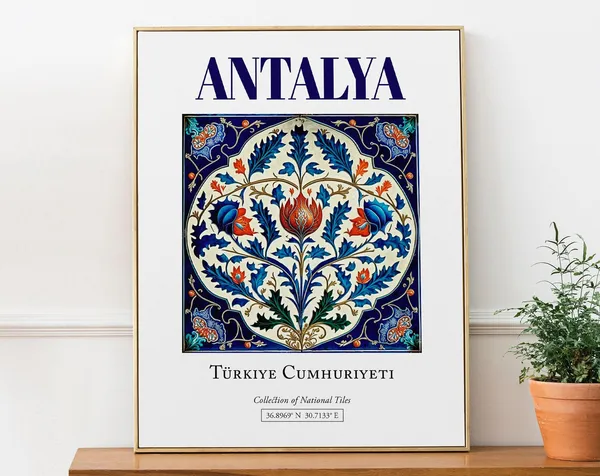 Antalya Turkey Minimalist Izmir Tile Travel Poster