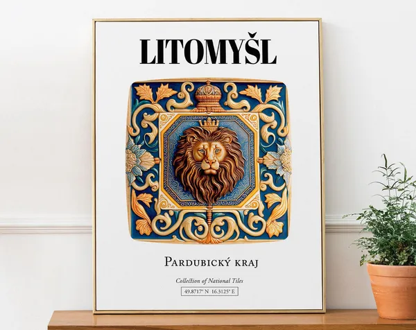 Czech Republic Heraldic Lion Tile Pattern Art Print