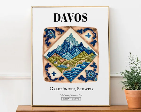 Davos Graubnden Schweiz Traditional Tile Pattern Art Print