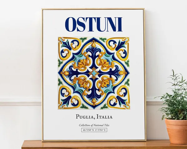 Ostuni Puglia Italy Folk Maiolica Tile Travel Poster
