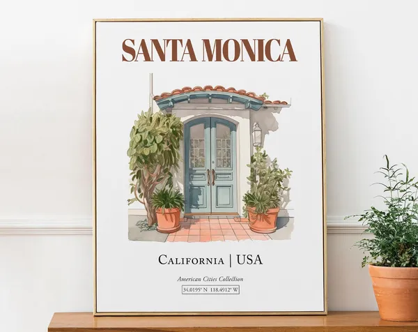 Santa Monica USA Minimalist Watercolor Travel Poster