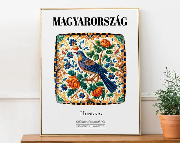 Hungary Traditional Tile Pattern Bird Art Print