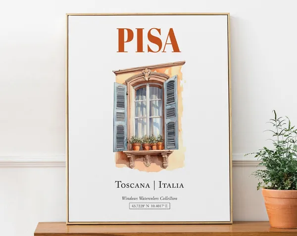Pisa Toscana Italia Travel Poster, Watercolor Illustration