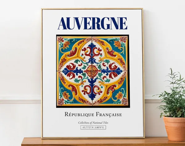 Auvergne France Traditional Tile Travel Poster