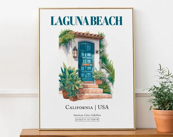 Laguna Beach USA Minimalist Watercolor Travel Poster