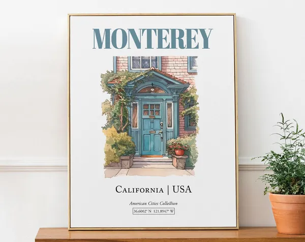 Monterey USA Minimalist Watercolor Travel Poster