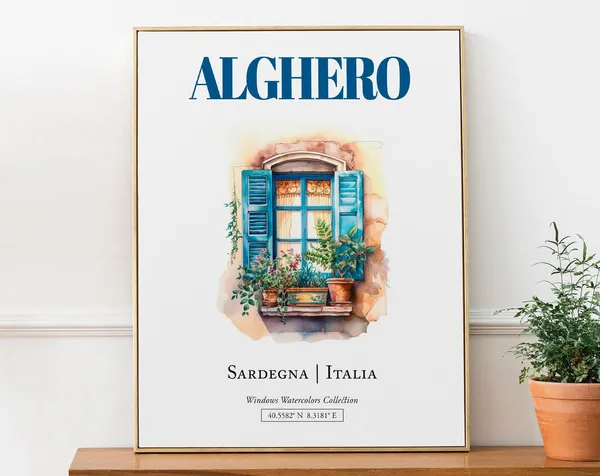 Alghero Sardegna Italia Travel Poster, Watercolor