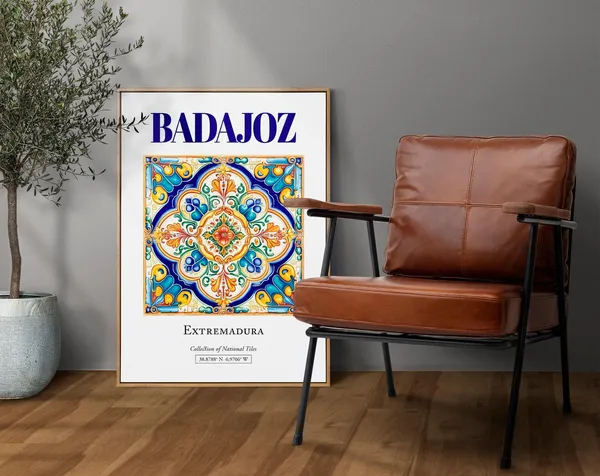 Badajoz Extremadura Spain Folk Tile Travel Poster