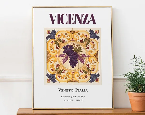 Vicenza Veneto Italy Folk Maiolica Tile Travel Poster