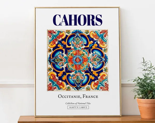 Cahors Occitanie France Folk Tile Travel Poster