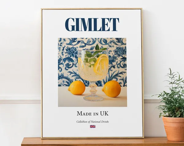 Gimlet on Maiolica Tile, Traditional English Beverage Poster
