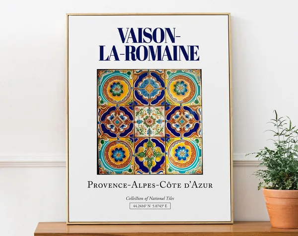 Vaison-la-Romaine France Folk Tile Travel Poster