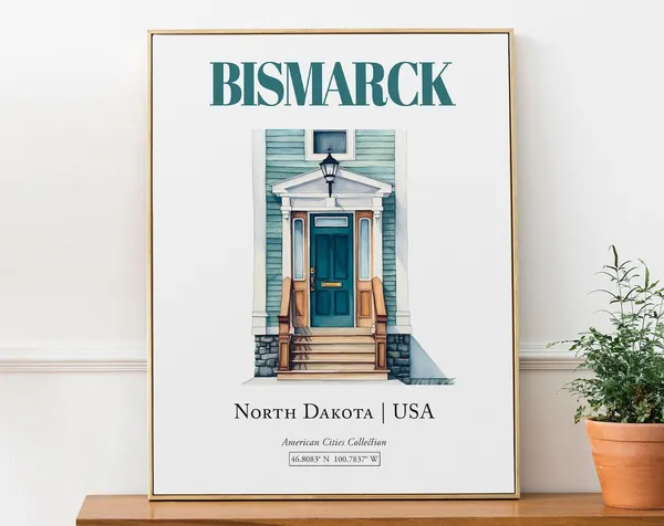 Bismarck, North Dakota Minimalistic Watercolor Travel Poster