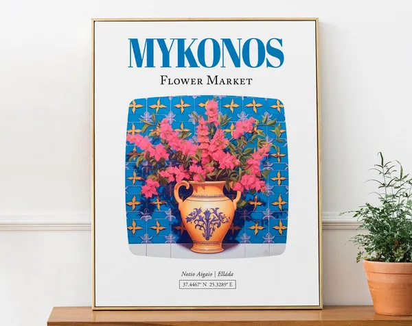 Mykonos Flower Market Bougainvillea Vase Art Print
