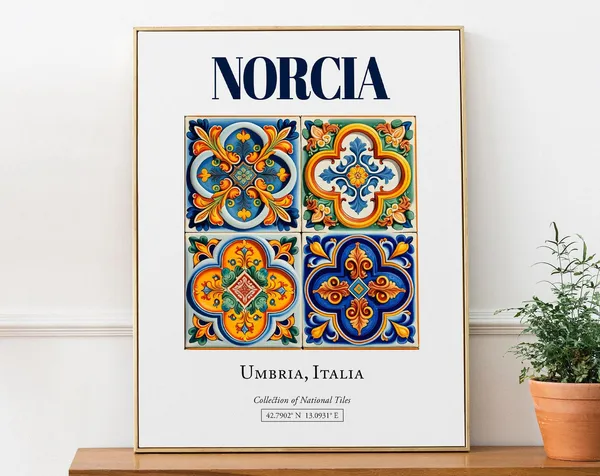 Norcia Umbria Italy Minimalist Maiolica Tile Poster