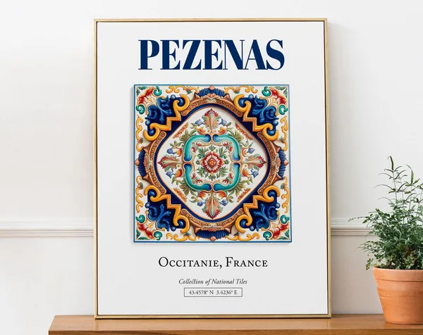 Pezenas Occitanie France Folk Tile Travel Poster