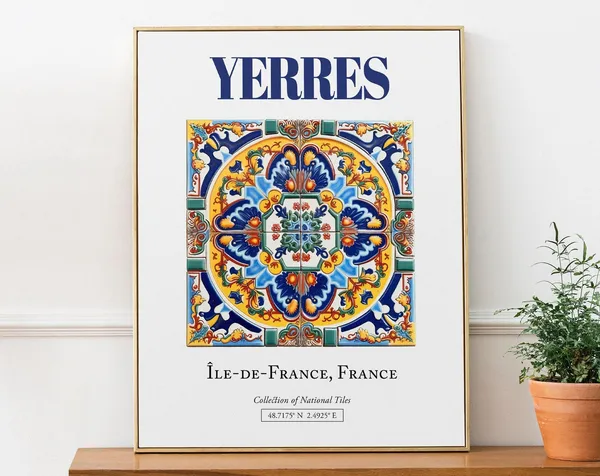 Yerres, France Traditional Tile Travel Poster