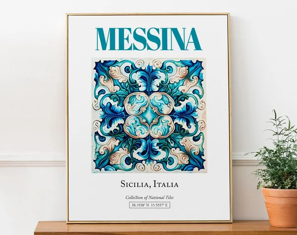 Messina Sicilia Italy Folk Maiolica Tile Travel Poster