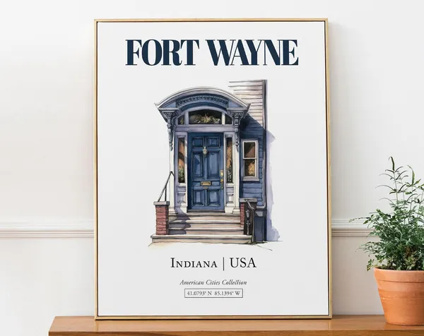 Fort Wayne Indiana Minimalist Watercolor Door Poster