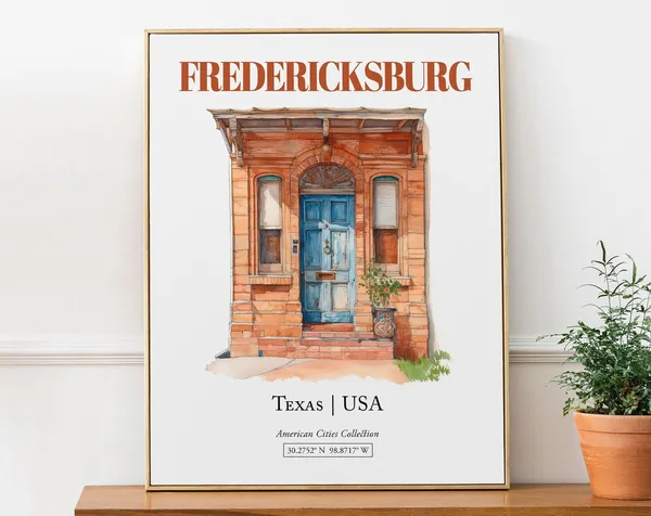 Fredericksburg Texas Minimalist Watercolor Door Art Print