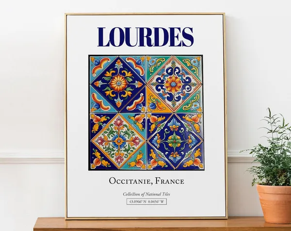 Lourdes Occitanie France Folk Tile Travel Poster