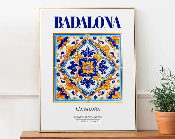 Badalona Catalua Spain Minimalist Tile Travel Poster