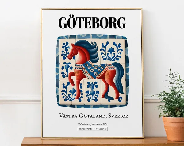 Gteborg Sweden Dala Horse Tile Pattern Art Print