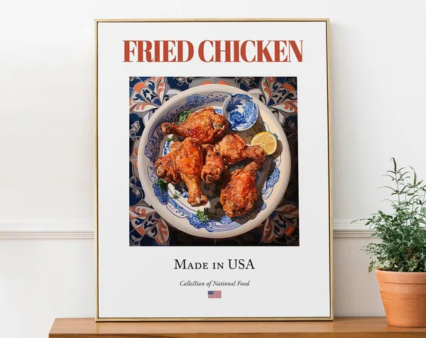 Fried Chicken On Maiolica Tile Plate, Kitchen Poster