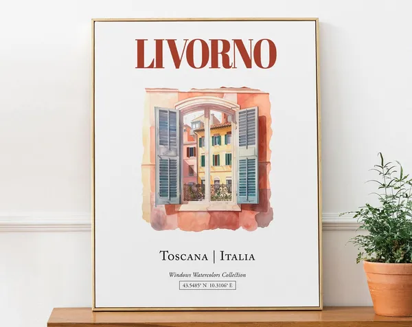 Livorno Toscana Italia Travel Poster, Watercolor